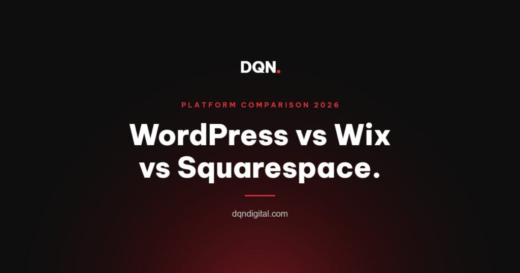 WordPress vs Wix vs Squarespace 2026 platform comparison cover - DQN Digital